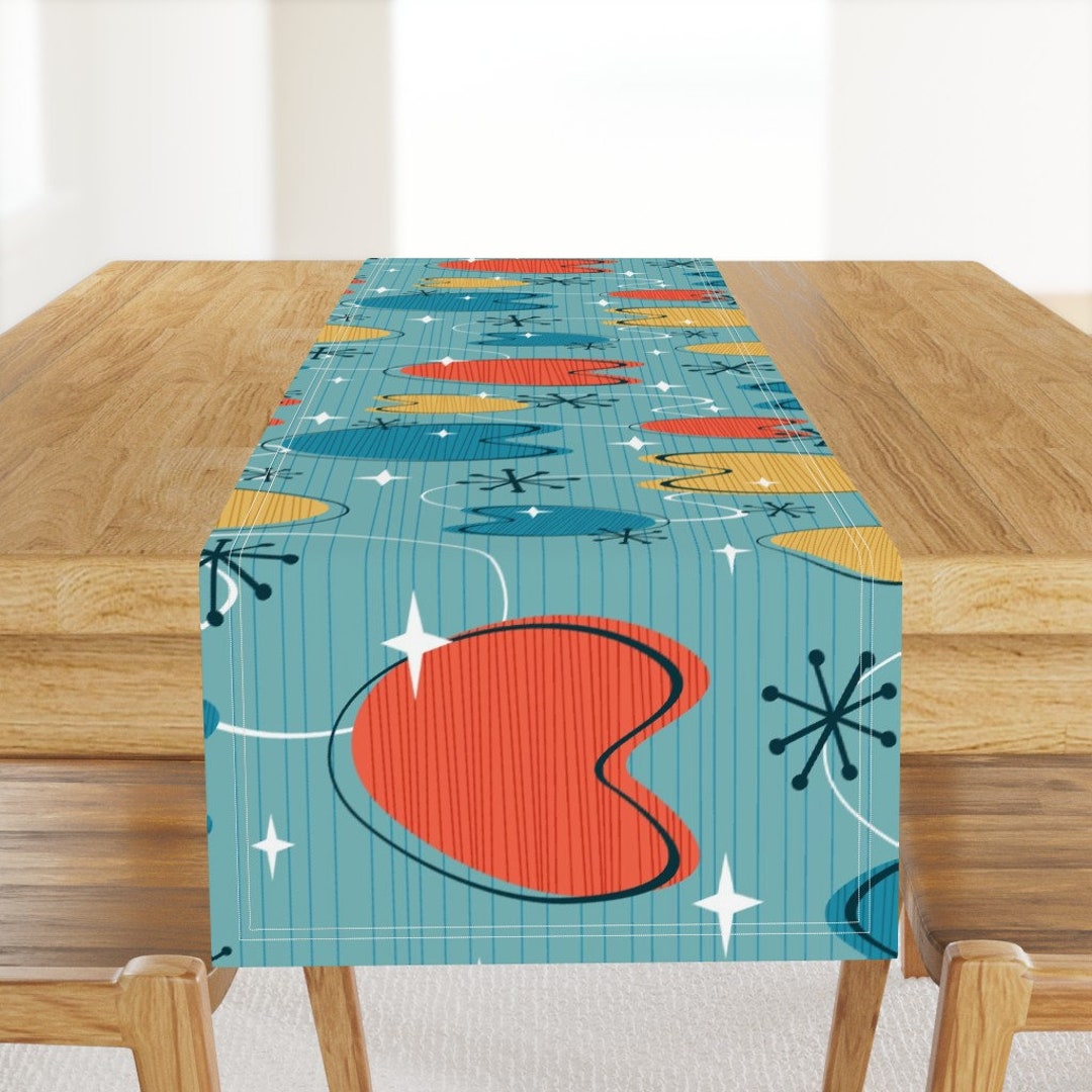 Retro Table Runner Atomic Time blue Large by Robyriker Geometric ...