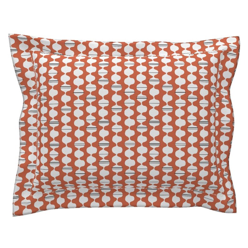 Midcentury Pillow Sham Wavy Mid Century Modern Orange Cotton Sateen Flanged Pillow Sham by Spoonflower Funky Stripe Coral by lellobird