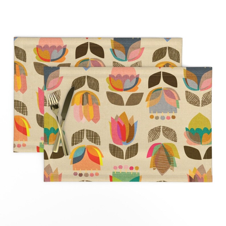 Mid Century Modern Placemats set of 2 Midcentury Flowers Etsy