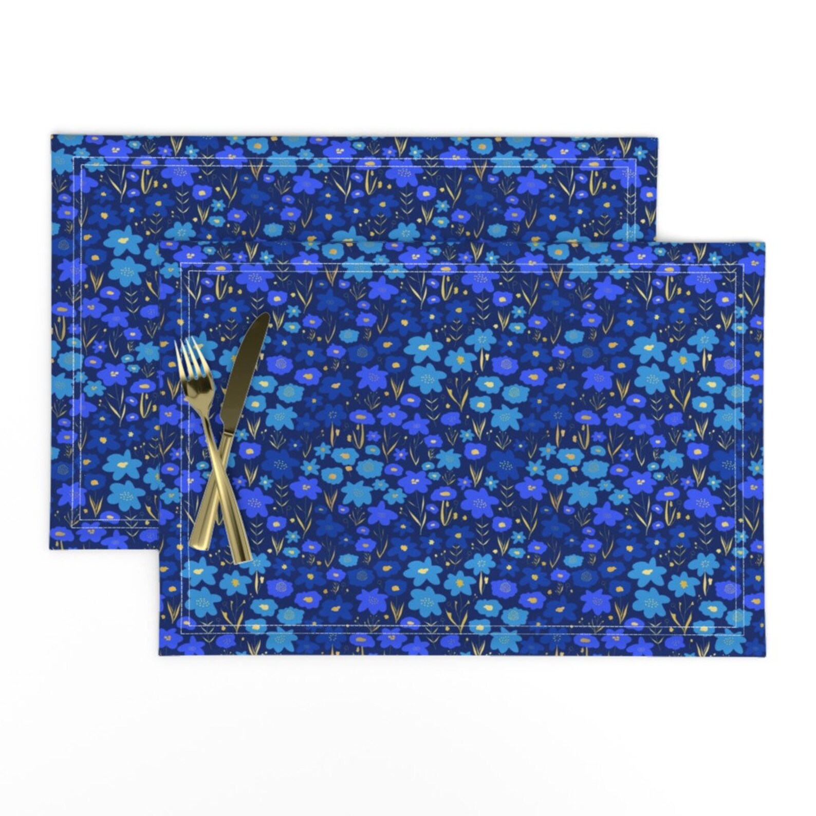 Blue Placemats Set of 2 Blue Flower Meadow by Etsy