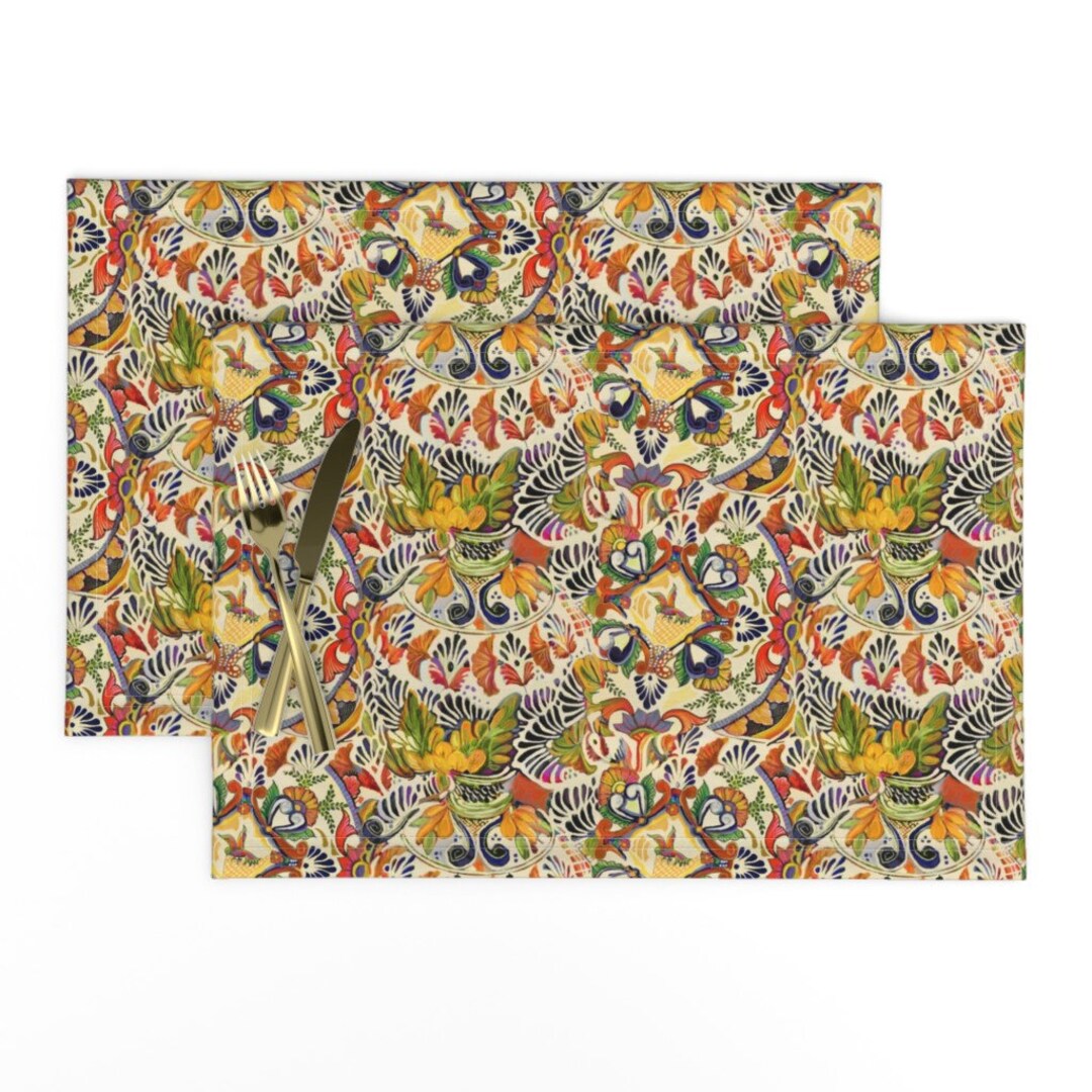 Mexican Style Placemats set of 2 Talavera Scramble by Wren_leyland Folk
