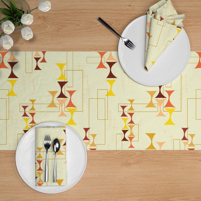 Dad/'s Den Lampshade Warm Cream Hatch Large by madtropic Lampshade Tiki Den Cotton Sateen Table Runner by Spoonflower Retro Table Runner