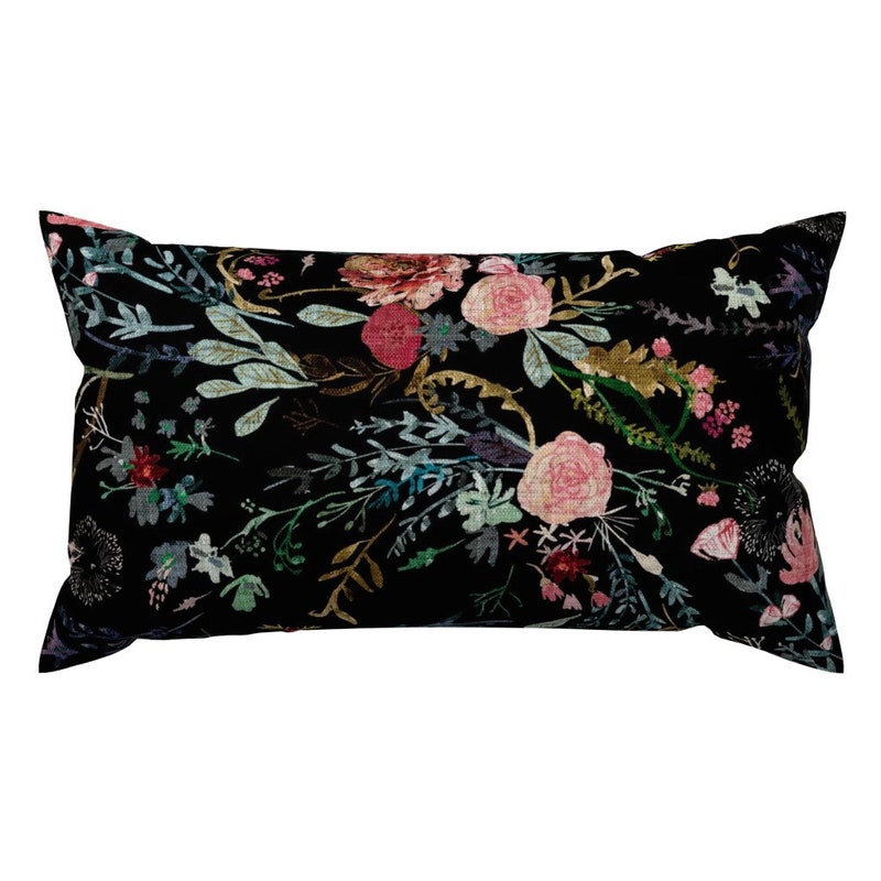 Cotton Lumbar Pillow with Embroidered Flowers & Eyelash Fringe main image 1