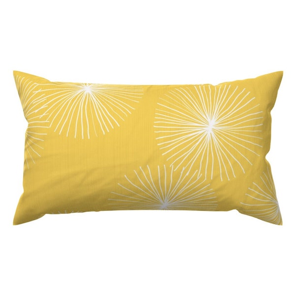 Mid Century Modern Accent Pillow - Dandelion Yellow by friztin - Retro Inspired Atomic Era  Rectangle Lumbar Throw Pillow by Spoonflower