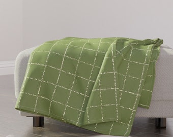 Avocado Green Throw Blanket - Soul Garden by juliaschumacher - Windowpane Plaid Weathered Grid Minimal Throw Blanket with Spoonflower Fabric