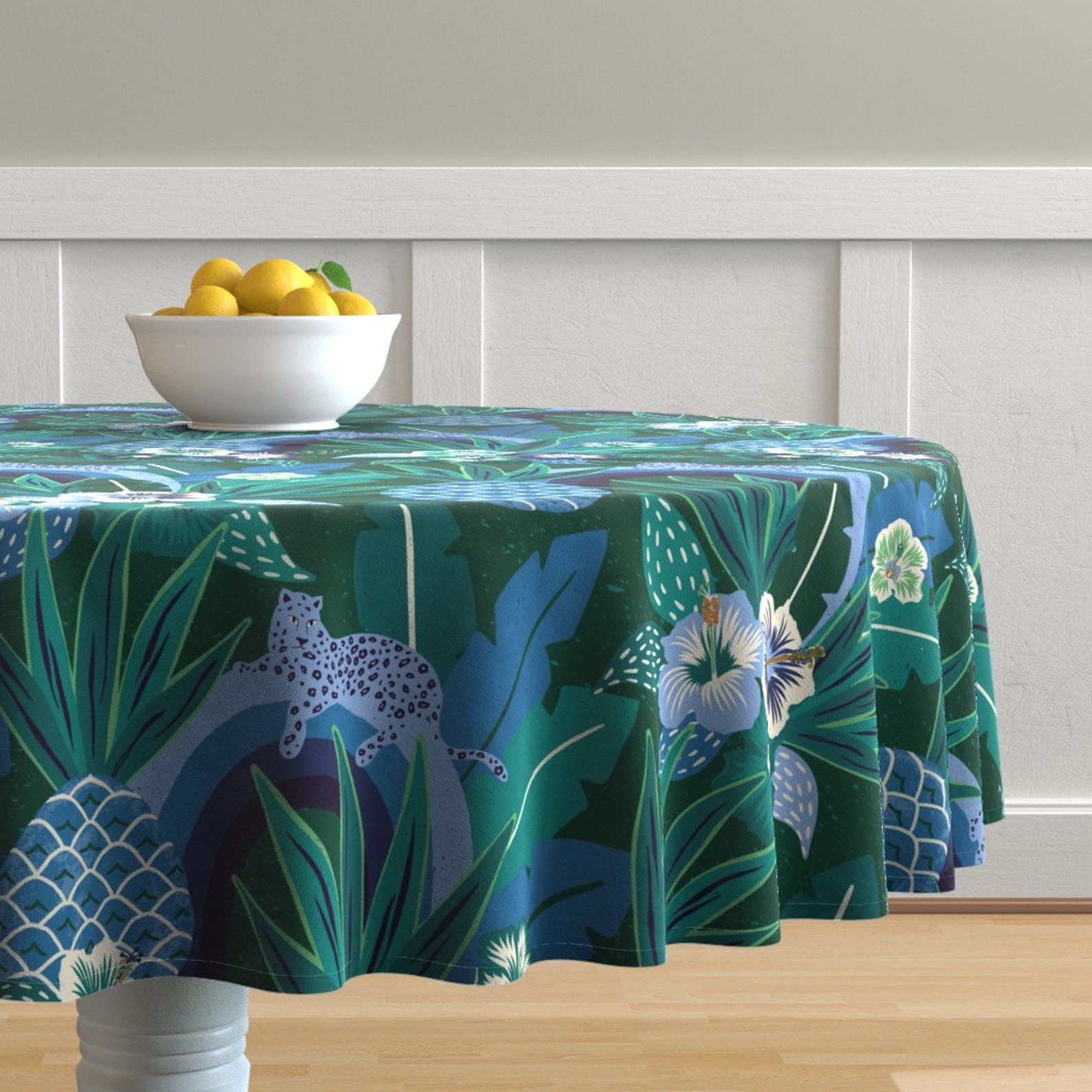 Moody Blue Jungle Round Tablecloth Tropical Fantasy by Etsy