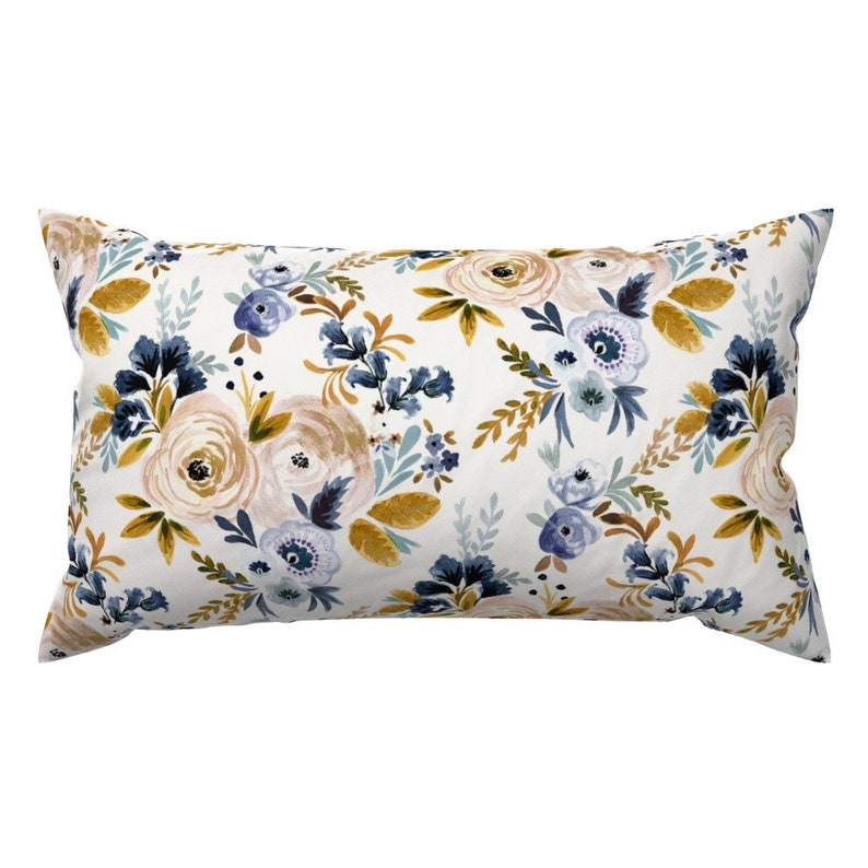 Watercolor Floral Accent Pillow Victoria Floralblue Mustard Etsy
