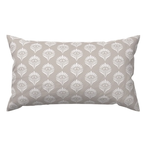 Beige Block Print Lumbar Pillow - Block Print On Beige by eti_enne - Traditional Floral Neutral Rectangle Accent Throw Pillow