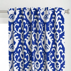 Cobalt Ikat Curtain Panel - Navy Ikat by domesticate - Navy Blue Tribal Modern Beach Home Boho Worldly Custom Curtain Panel by Spoonflower