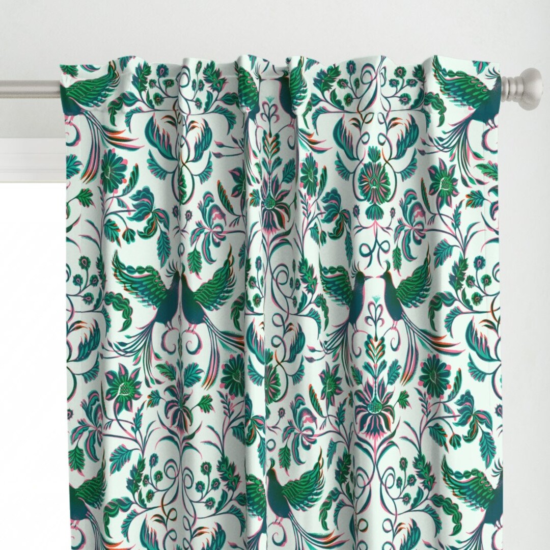 Jade Floral Curtain Panel Tropical Damask by Asta_barrington Etsy