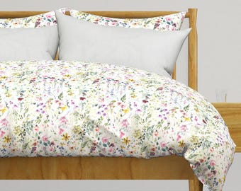 Watercolor Bedding - Wildflower Meadow by hipkiddesigns - Floral Botanical Wildflowers Spring Cotton Sateen Duvet Cover OR Pillow Shams