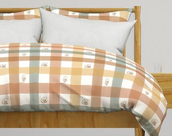 Pooh Gingham Bedding - Winnie-the-pooh by at_the_cottage - Vintage Gingham Warm Neutral Pooh Bear Cotton Sateen Duvet Cover OR Pillow Shams