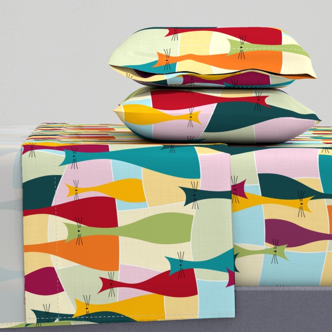 Mid Century Modern Sheets Ollie Cat by Luciafontes Colorful Cats Retro