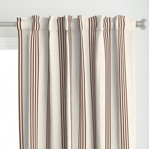 Coastal Stripe Curtain Panel - Traditional Brown Stripe by jolou_design - Burnt Umber Ticking Stripe Custom Curtain Panel by Spoonflower
