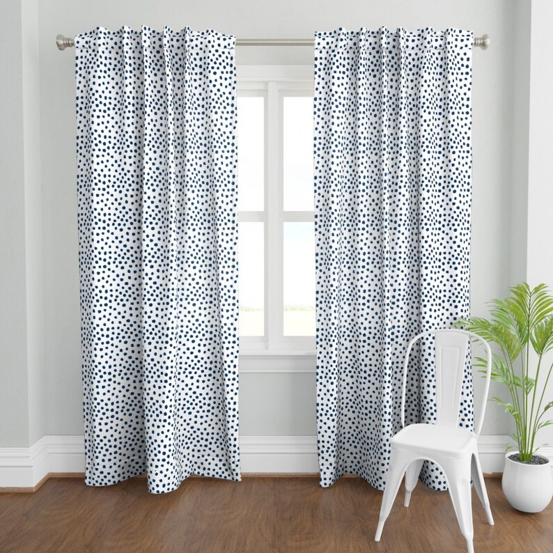 Polka Dot Curtain Panel Navy Dots Painted Dot Spots by Etsy