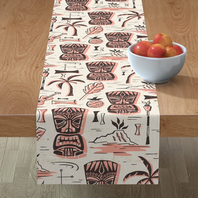 Retro Style Pink Hawaiian 1950 Beach Cotton Sateen Table Runner by Spoonflower Tiki Table Runner Tropical Cream /& Pink by heatherdutton
