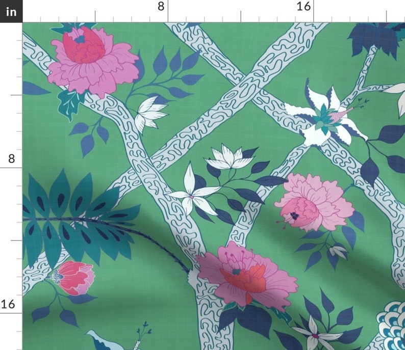 Ink Curtain Panel Green Blue Flowers Floral Branch Custom Curtain Panel by Spoonflower Deluxe Green Peony Branch by danika/_herrick