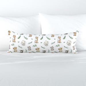 Baby Safari Animals XL Lumbar Pillow - Safari by ktscarlett_ - Safari Theme Lion Zebra Giraffe Botanical Extra Large Rectangle Lumbar Pillow