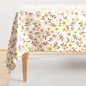 Spring Flowers Tablecloth - Cherry Blossoms by karen_armstrong_studio - Pink Yellow Brown Leaves Cotton Sateen Tablecloth by Spoonflower