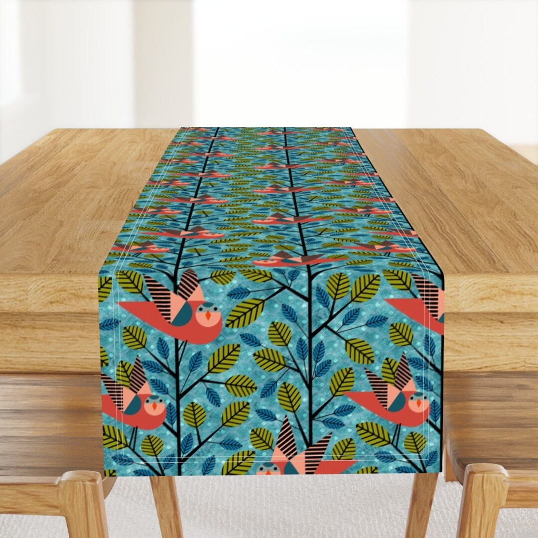 Green Table Runner Birds Aflight by Vo_aka_virginiao Etsy
