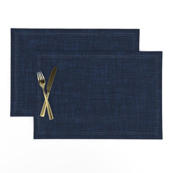 Linen Look Placemats Set of 2 - Navy Solid Navy Solid Faux Texture Cloth Placemats - Navy Linen No. 3 by ivieclothco