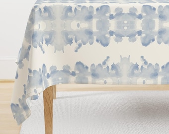 Pastel Blue Tablecloth - Inkblot by danika_herrick - Abstract Paint Faded Ink Blue And White Test Cotton Sateen Tablecloth by Spoonflower