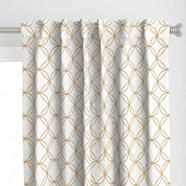 Trellis Curtain Panel - Ogee Beige Tan On Cream Circles Beige by etienne - Moroccan Geometric Ogee Custom Curtain Panel by Spoonflower