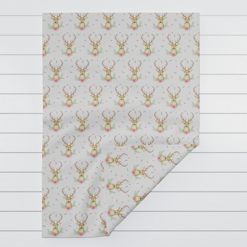 Hello Deer Holiday Print by shopcabin Festive Throw Blanket Christmas Woodland Flowers Floral Stag Throw Blanket with Spoonflower Fabric