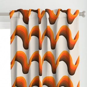 Retro Stripe Curtain Panel - Ribbon by circa78designs - 1970s Brown Orange Wave Wavy Stripe Large Scale Custom Curtain Panel by Spoonflower