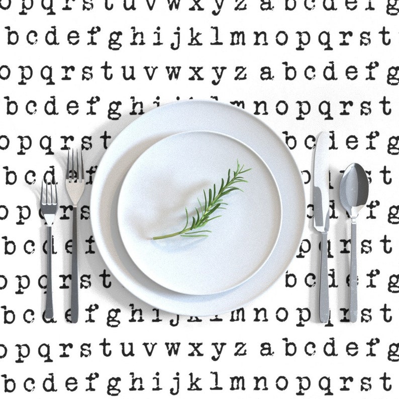 Letters Tablecloth Black And White Abcs Typography Cotton Sateen Tablecloth by Spoonflower Typewriter Alphabet by thinlinetextiles
