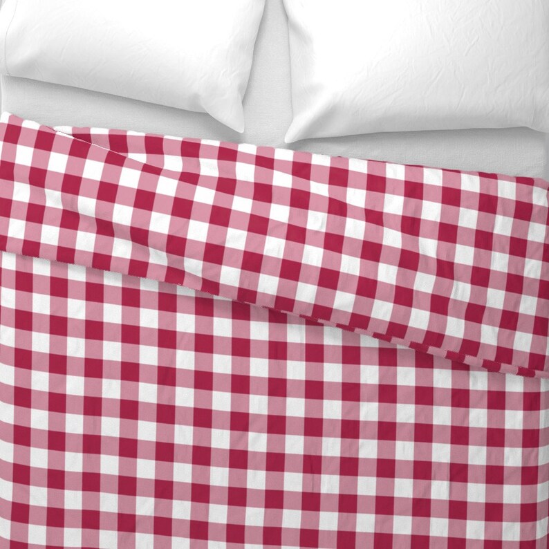 Red Check Duvet Cover Buffalo Check in Burgundy by Etsy