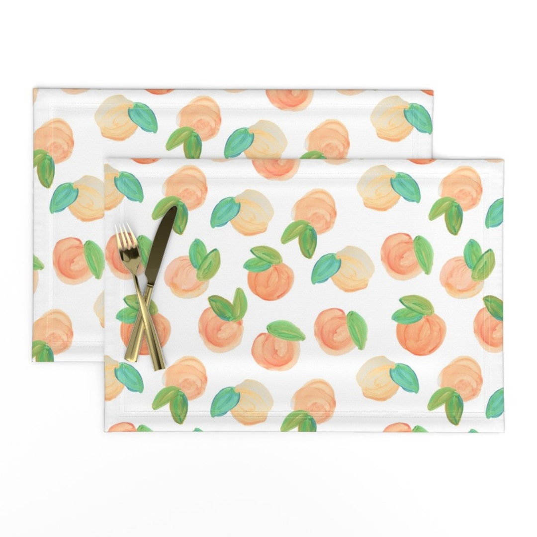 Watercolor Peaches Placemats set of 2 True Sweet Peach by Ivieclothco