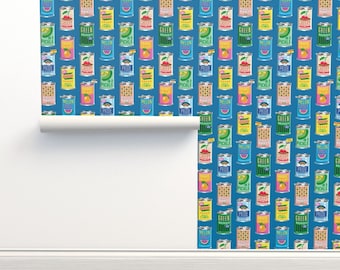 Retro Non-Pasted Wallpaper Fruit Food Market Typography Vegetables - Canned Food Mood by pennycandy Wallpaper Double Roll by Spoonflower
