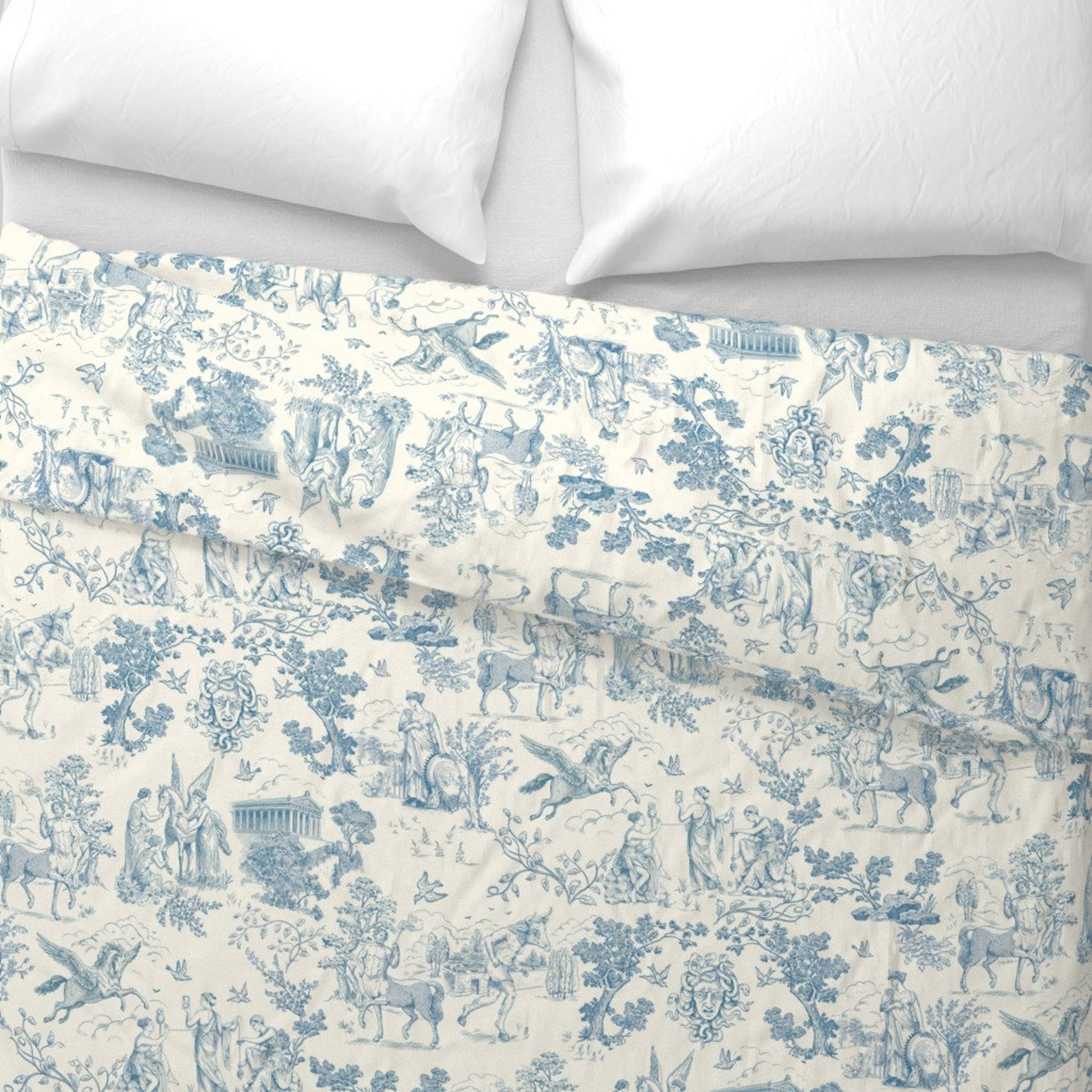 Ancient Greece Duvet Cover Greek Mythology Toile Blue by Etsy