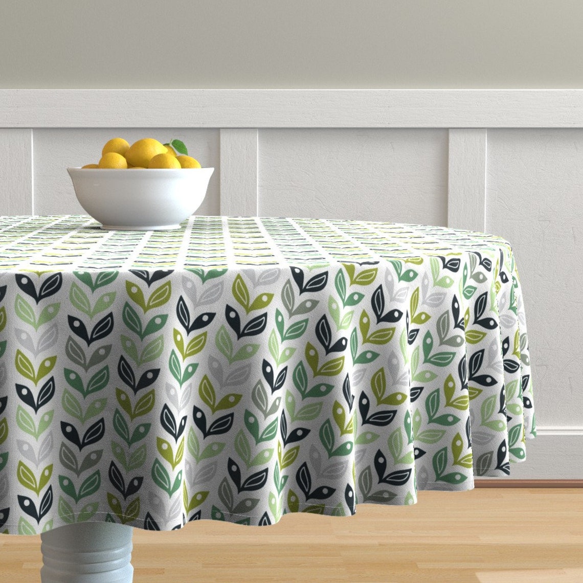 Modern Floral Round Tablecloth Vines by egrayprints Green Etsy
