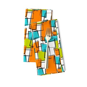Orange Dinner Napkins (Set of 2) - Mobox by tonyanewton -  Retro Mid Century Modern Vintage Abstract Box Repeat Cloth Napkins by Spoonflower