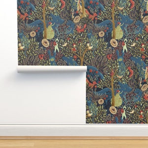 Fairy Tale Non-Pasted Wallpaper - Wonderland Whimsy by gaiamarfurt - Woodland Folk Art Fantasy Wallpaper Double Roll by Spoonflower