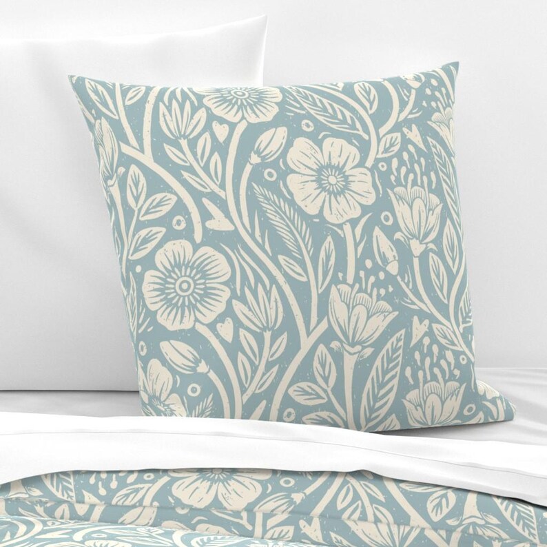 Blue Wildflowers Bedding - French Country Cottage by thatpolymath_shellym - Cream Floral Pastel Cotton Sateen Duvet Cover OR Pillow Shams image 3