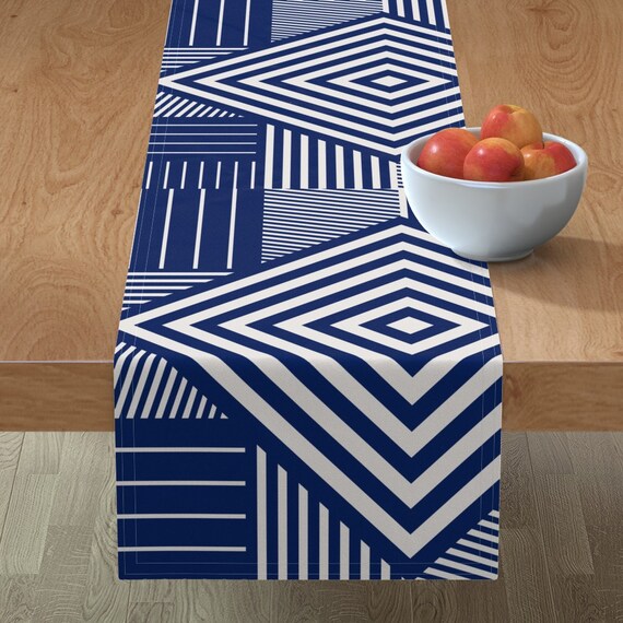 Geometric Table Runner Blue Stripes by Flowie Modern Etsy