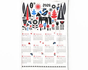 2026 Calendar theedoek - 2026 Calendar Scandi by anjajankowsky - Theedoek Scandinavische linnen katoenen canvas theedoek Scandinavisch linnen en canvas by Spoonflower
