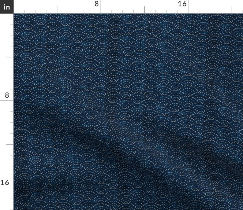 Cloth Placemats Sashiko Waves Abstract Japanese Traditional Set of 2