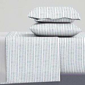 Thin Stripes Sheets - Swim Lane Stripe In White Navy by alib - Nautical Watercolor Summer Cotton Sateen Sheet Set Bedding by Spoonflower