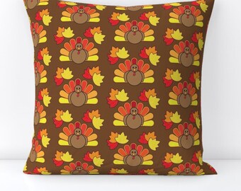 Turkey Throw Pillow - Thanksgiving  Decorative Square Throw Pillow - Turkey And Leaves For Thanksgiving by juliematthews