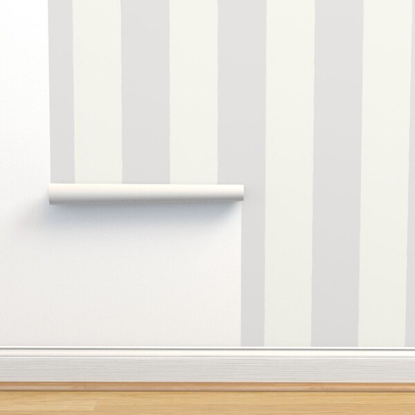 Stripe Commercial Grade Wallpaper - Gray And Beige  by ellencarroll - Soft Colors Pale Gray Beige Wallpaper Double Roll by Spoonflower