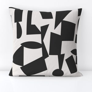 Bold Abstract Throw Pillow - Geometric  Black White Graphic Shapes Decorative Square Throw Pillow - Positive Negative by nathalie_robbins