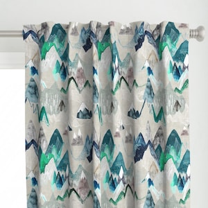 Panel de cortina Teal Woodland - Call Of The Mountains de nouveau_bohemian - Panel de cortina personalizado Outdoor Adventure de Spoonflower