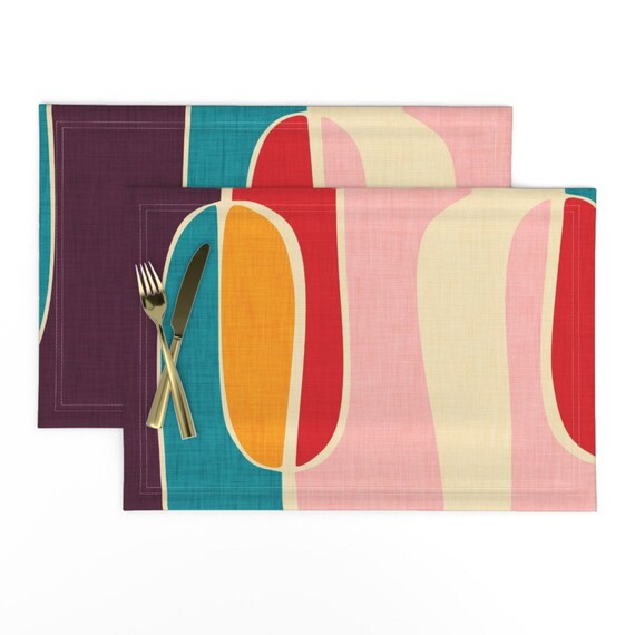 Mid Century Modern Placemats set of 2 Retro Waves by Etsy