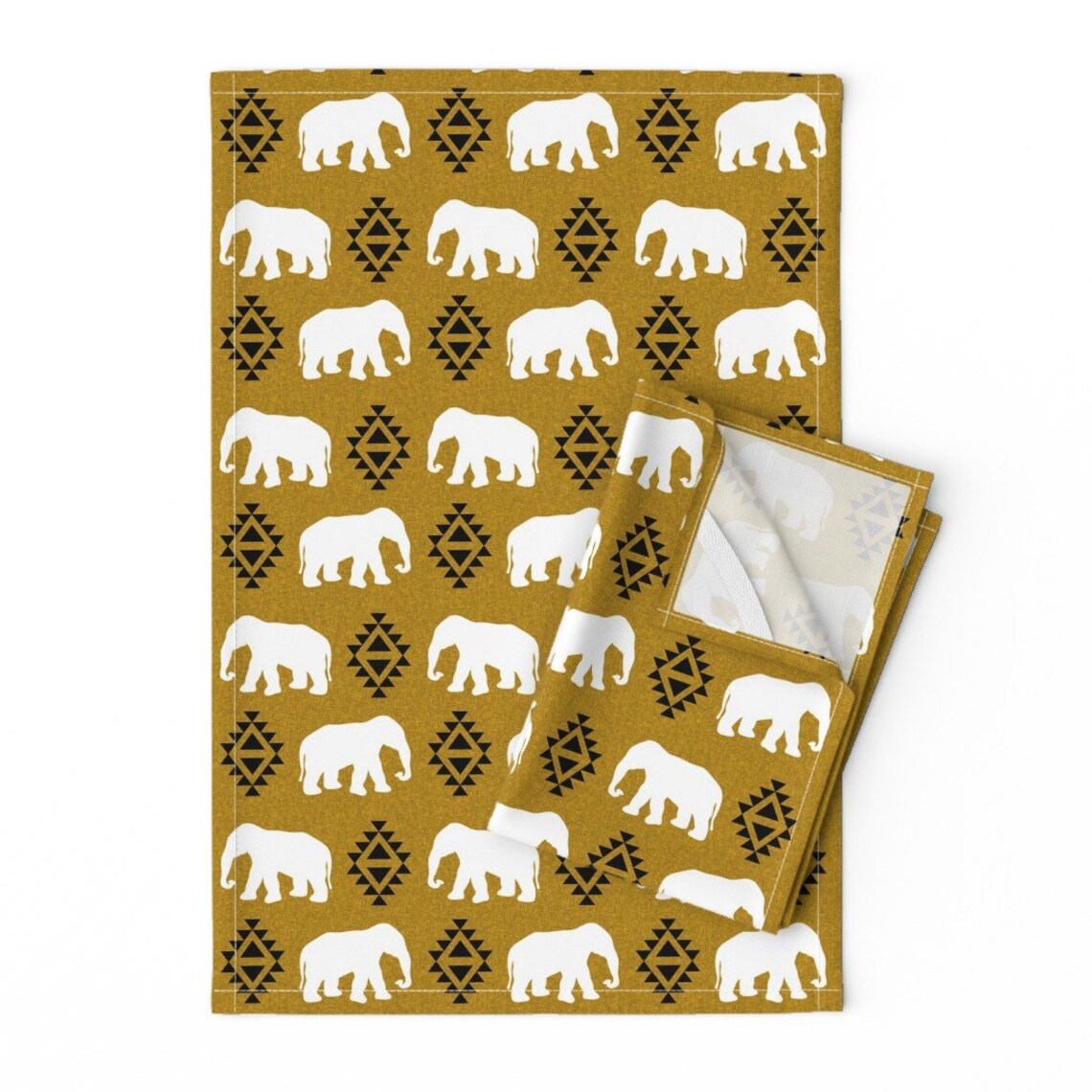 Bohemain Tea Towels Set of 2 Elephant Golden Linen by Etsy