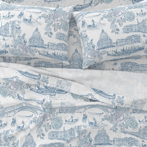 Toile Toile De Jouy Winter 100% Cotton Sateen Sheet Set by Roostery 