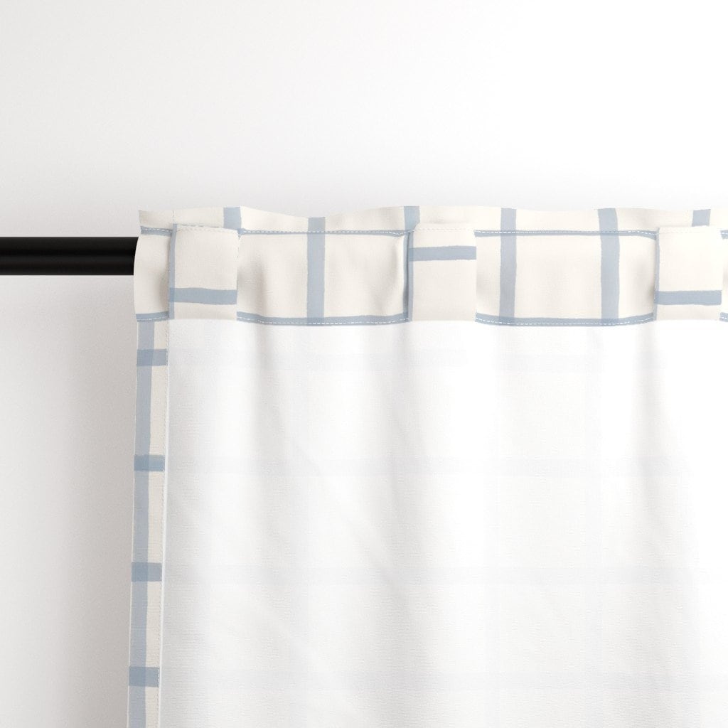 Sky Blue Grid Curtain Panel - Cream Blue Plaid Grid Light Blue Check ...